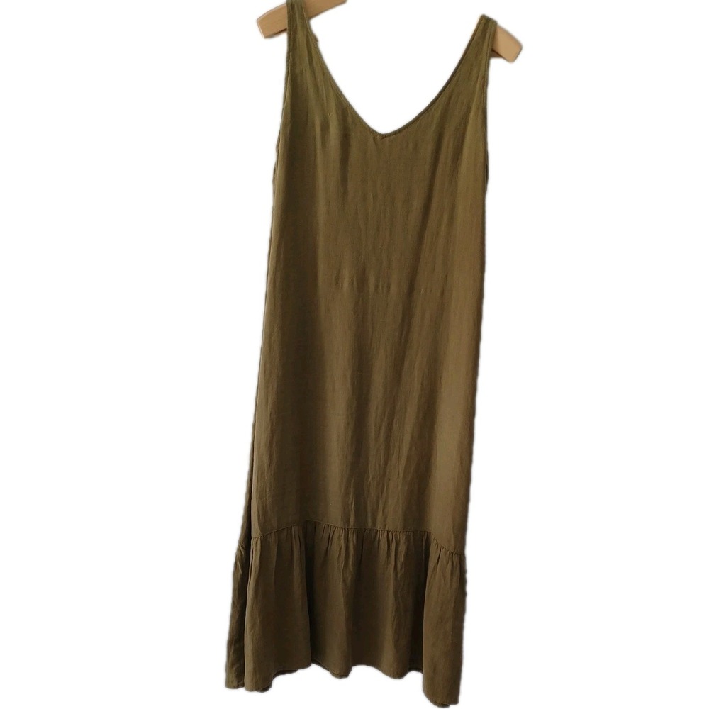 Part 2 Copenhagen Women's Dress‎ Size 34/US 14 100% Linen Olive Green Midi EUC - Picture 2 of 5